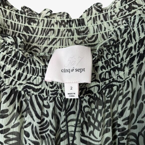 NWT Cinq a Sept Janelle Dress Long Sleeve Ruffles Meadow and Black Womens 2 Boho - Picture 4 of 12